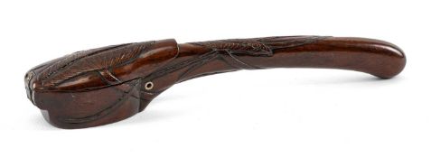 JAPANESE PORTABLE BRUSH & INK CONTAINER, YATATE, Meiji Era, of curved form, carved in shallow relief