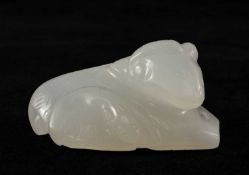 CHINESE WHITE JADE CARVING OF GOAT & KID, late Qing Dynasty or later, the recumbent adult beside