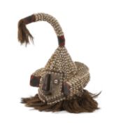 KUBA HELMET MASK, MWAASH AMBOOY, decorated all over with beadwork and cowrie shells, face with
