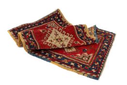 VINTAGE TURKISH YASTIK, Anatolia, wool on wool, madder field with central hooked lozenge