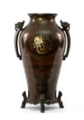 GOOD JAPANESE MIXED METAL INLAID BRONZE BALUSTER VASE, Meiji Era, style of Nogawa workshop,