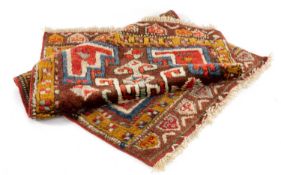 VINTAGE TURKISH YASTIK, Anatolia, wool on wool, thick pile, aubergine field with large madder, blue,