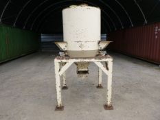 Holding Bin, approx. 1m diameter, approx. volume 1m3, sits on three weigh cells, loading free of