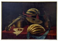 Still life with instruments: Lombard school of the 17/18th century.