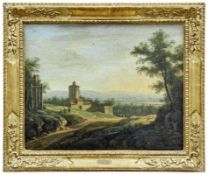 Blick vom Waldrand auf eine sanft hügelige Landschaft, Maler der Familie Bemmel, 2. H. 18. Jh.