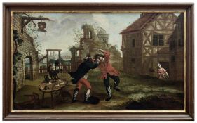 Scuffle in front of the inn, Franconian painter of the 18th century