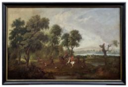 Noble company hunting, Darmstadt or Frankfurt artist of the 18th century.