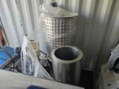 1 Stainless Steel Cooking Kettle, 1 Stainless Steel Tank, and a Rotary Lobe Pump