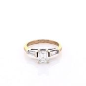 14k Two-Tone 0.72ct Emerald Cut Three Stone Diamond Engagement Ring