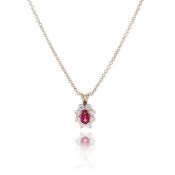 18k Yellow Gold .56ct Oval Ruby and Diamond Pendant Necklace