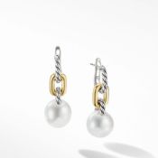 David Yurman Sterling Silver and 18k Yellow Gold 11.5-12mm Madison Pearl Drop Earrings