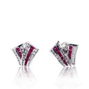 Charles Krypell 18k White Gold Diamond and Ruby Stud Earrings