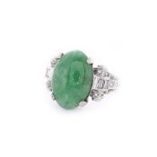 14k White Gold Jadeite and Diamond Ring