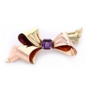 14k Yellow & Rose Gold Amethyst Bow Pin