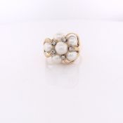 14k Yellow Gold 6mm Pearl and Diamond Flower Ring