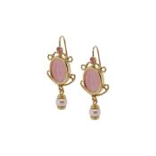 18k Yellow Gold Pink Glass Intaglio Earrings