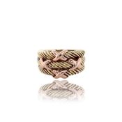 David Yurman 18k Yellow Gold Tripple Cable Band with Rose Gold 'X' Design Ring