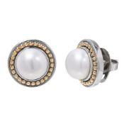 Honora Sterling Silver and 14k Yellow Gold 10mm Freshwater Pearl Button Earrings