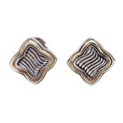 David Yurman Sterling Silver and 14k Yellow Gold Fluted Quatrefoil Earrings