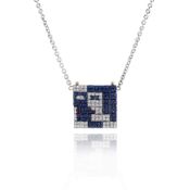 Bulgari Enigma Square Geometric Sapphire and Diamond Pendant Necklace