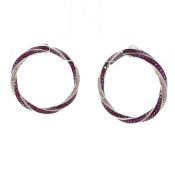 Giorgio Armani 18k White Gold Diamond and Ruby Twisted Circle Earrings
