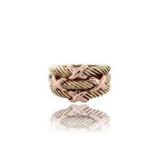 David Yurman 18k Yellow Gold Tripple Cable Band with Rose Gold 'X' Design Ring