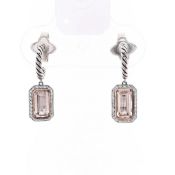 David Yurman Sterling Silver and 14k Rose Gold Novella Morganite and Diamond Drop Earrings