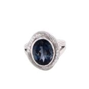 Judith Ripka Santorini Oval Ring with Blue Topaz and Diamonds