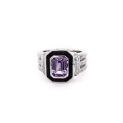Judith Ripka Sterling Silver Adrienne Ring with Amethyst, and Diamonds