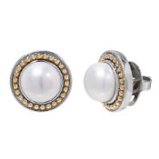 Honora Sterling Silver and 14k Yellow Gold 10mm Freshwater Pearl Button Earrings