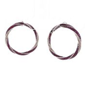 Giorgio Armani 18k White Gold Diamond and Ruby Twisted Circle Earrings