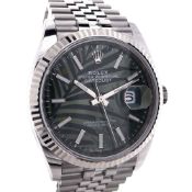 Rolex Oyster Perpetual Datejust with Green Palm Dial and 18k White Gold Bezel on Stainless Steel