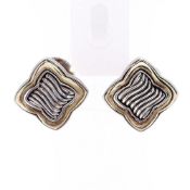 David Yurman Sterling Silver and 14k Yellow Gold Fluted Quatrefoil Earrings