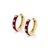 Michael M 14k Yellow Gold Chroma Extruded Bezel Diamond Huggie Hoops - Magenta