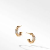 David Yurman 18k Yellow Gold Petite X Design Diamond Mini Hoop Earrings