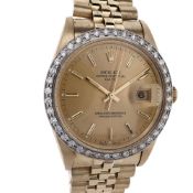 Rolex 14k Yellow Gold Stick Dial Oyster Perpetual Datejust with Custom Diamond Bezel