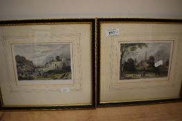 After John Shury (18th Century, British), two hand coloured engravings, A pair of continental scenes