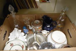 A small Royal Crown Derby 'Derby Posies' jug, an Oriental style teapot, two decanters and a