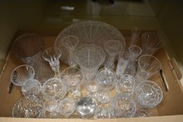 A carton of assorted glassware and crystal includin g vases, candlesticks, rose bowls and jam pots