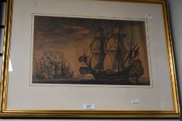 After Wenceslaus Hollar (1607-1677, Czechoslovakian), mixed media, 'Naves Bellica Hollandicae', a