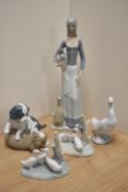 A Spanish Miguel Requena porcelain Goose Girl figurine, formed in the typical Lladro style 35.5cm