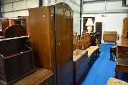 An early 20th Century oak ply three piece bedroom suite, dimensions of wardobe for scale H188 W76
