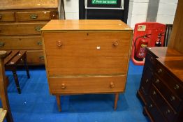 A vintage teak drop front chest, dimensions approx. W76 D48 H93cm