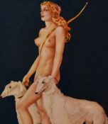 20th Century, coloured print, A Renaissance style print of the Roman goddess and huntress, Diana,