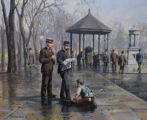 John Seerey-Lester (1945-2020, American), oil on canvas, A bygone scene depicting shoe shine boy