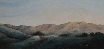 20th Century British School, watercolour, A rolling, hilly landscape, initials and dated '84 to