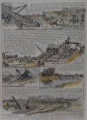 20th Century, three coloured prints, 'Notes on The Manchester Ship Canal', framed, mounted, and