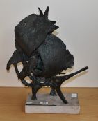 Otto Hitzberger (1904-2002, German), patinated metal on marble, 'Sculpture Piece', signed to the
