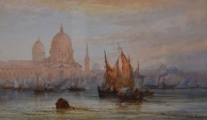 Frank Catano (fl.1880-1920, Italian), watercolour, An Italian coastal landscape at low light with
