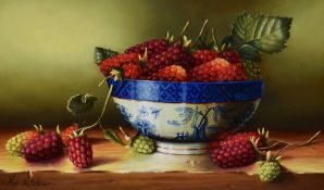 Rob Ritchie (b.1965, British), oil on board, A still life arrangement depicting grapes in a Royal Wo